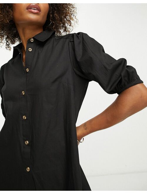 River Island balloon sleeve smock mini shirt dress in black