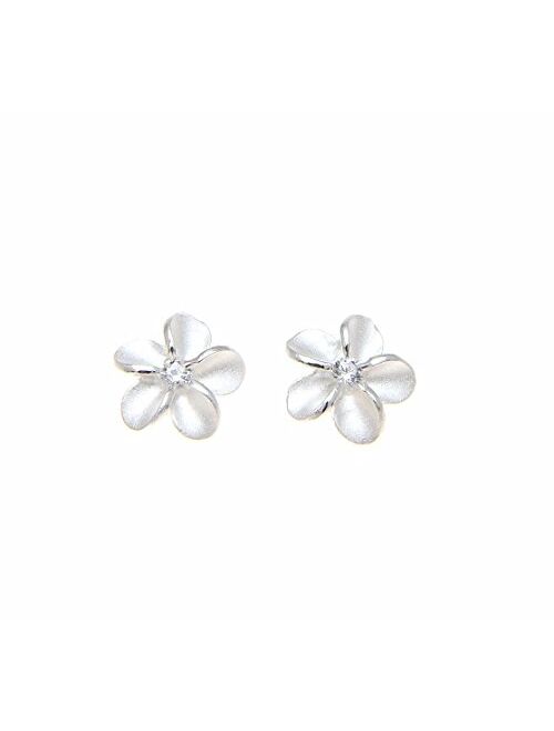 Arthur'S Jewelry Sterling silver 925 Hawaiian plumeria flower cz post stud earrings 8mm