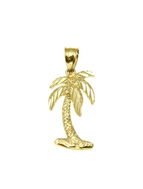 Arthur's Jewelry 14K Solid Yellow Gold Medium Diamond Cut Hawaiian Island Palm Tree Charm Pendant