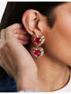 red heart charm drop earrings