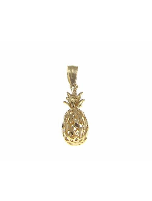 Arthur's Jewelry 14k Solid Yellow Gold Hawaiian Diamond Cut 3D Pineapple Charm Pendant 6.5mm