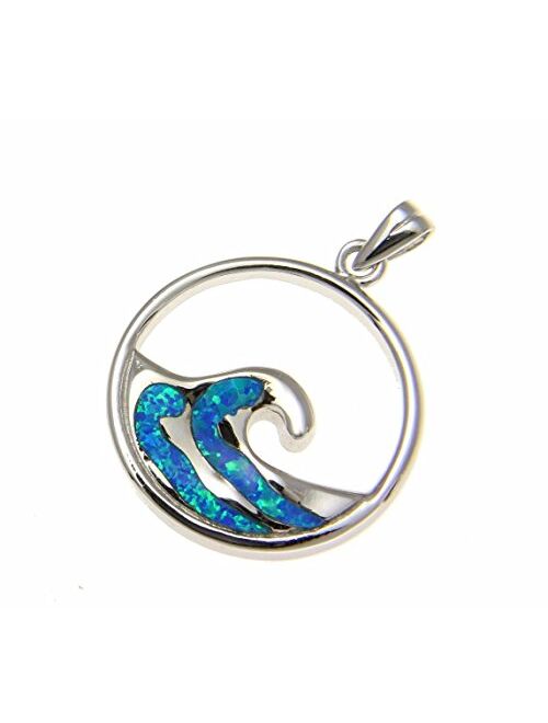 Arthur's Jewelry 925 Sterling Silver Hawaiian 23mm Ocean Wave Blue Synthetic Opal Pendant Charm