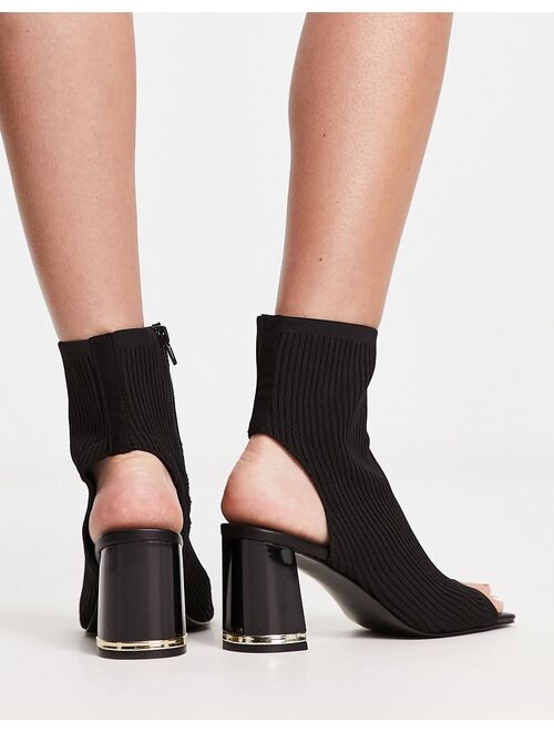 River Island knit heeled peep toe boot in black