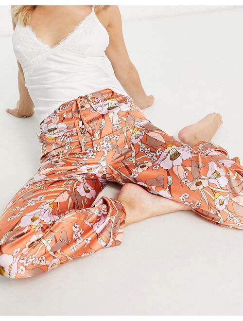 River Island satin floral pajama pants in orange