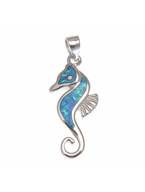 Arthur's Jewelry 925 Sterling Silver Hawaiian Seahorse Blue Synthetic Opal Pendant Charm