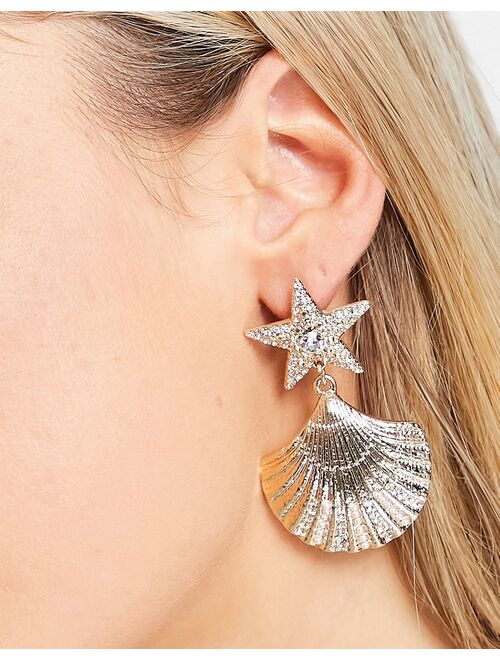 River Island shell drop earrings in gold tone