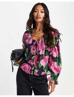 embellished printed blouse in purple