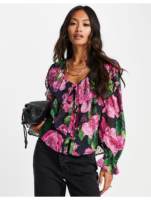 River Island embellished printed blouse in purple
