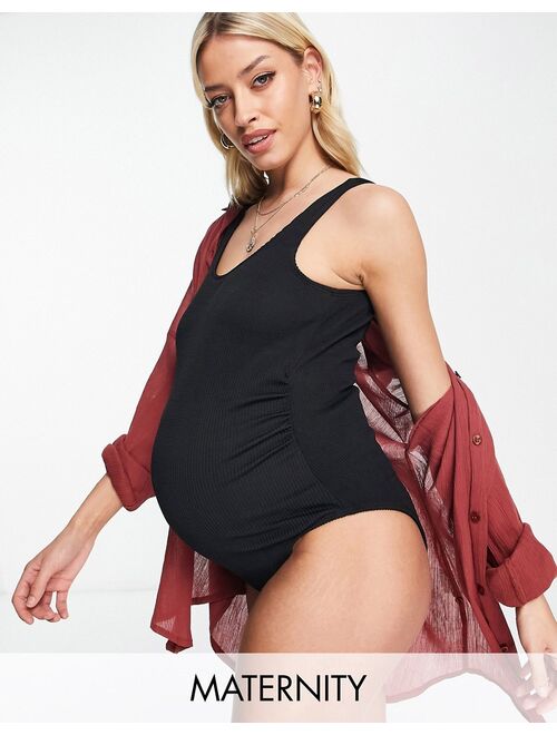 River Island Maternity crinkle texture swimsuit in black