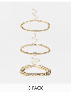 3-pack bracelets with crystals in gold tone