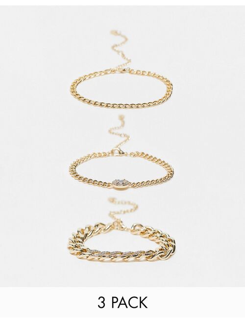 River Island 3-pack bracelets with crystals in gold tone