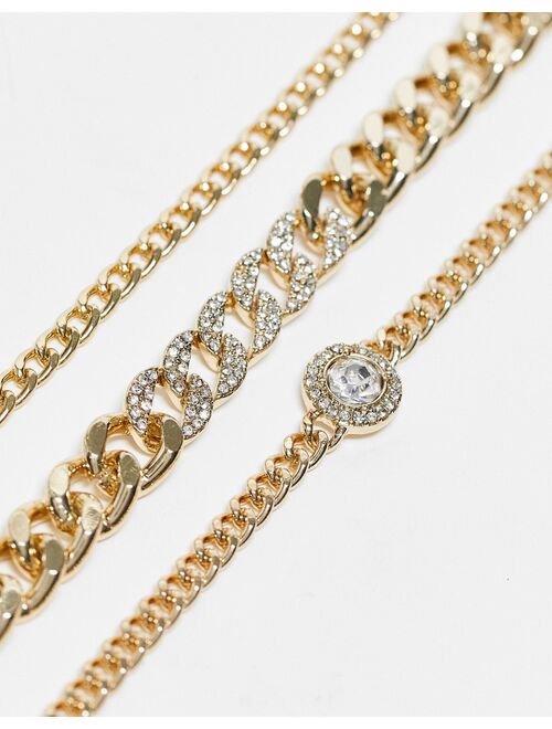 River Island 3-pack bracelets with crystals in gold tone