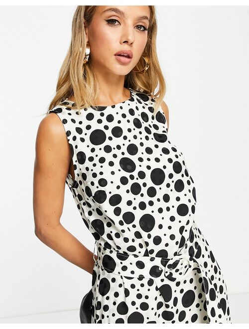 River Island belted shift mini dress in white and spot print