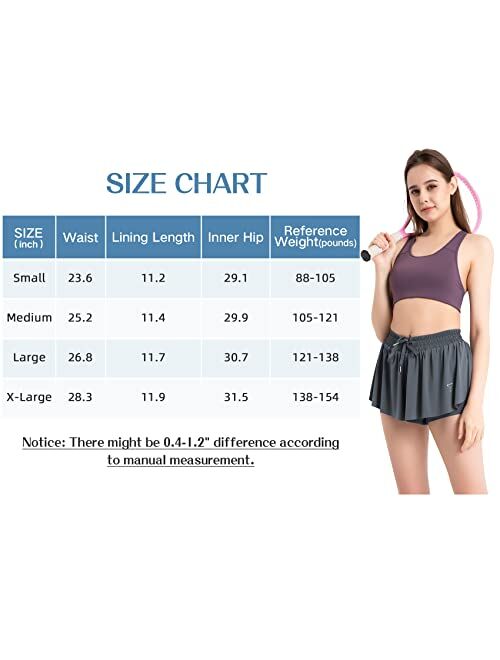 Durio 2 in 1 Flowy Running Shorts for Women High Waisted Gym Tennis Shorts Double Layer Butterfly Shorts with Pocket