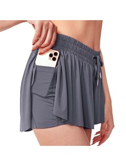 Sovtemp Womens 2 in 1 Flowy Shorts Quick-Dry Running Yoga Shorts Drawstring Fitness Workout Athletic Shorts