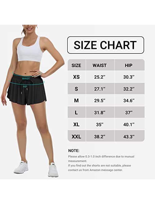 Imfasy Women 2 in 1 Flowy Butterfly Running Shorts with Spandex Underneath and Pocket for Athletic Workout
