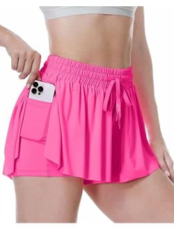 XCGHED Flowy Shorts, 2 in 1 Butterfly Shorts HighWaisted Athletic Shorts for Women Workout Biker Running Yoga Gym Tennis