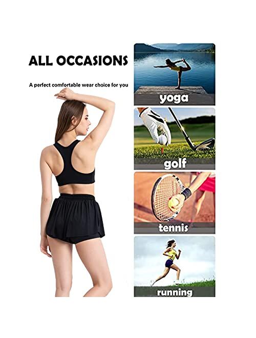 GYMSPT 2 in 1 Flowy Running Shorts Casual Summer Athletic Workout Biker Shorts Womens Butterfly Shorts Tennis Skirts
