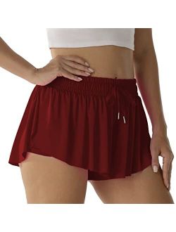 NEXSONIC Flowy Shorts for Women Gym Yoga Athletic Running Shorts Workout Biker Exercise Quick-Drying Comfy Skirt Shorts