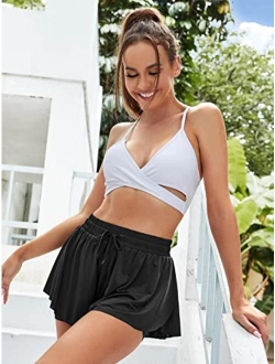 Sogetdo Flowy Shorts for Women Athletic Preppy Skirt Shorts Gym Workout Running Butterfly Shorts