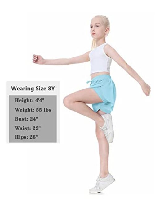 Exarus Girls Athletic Flowy Shorts with Inner Pockets Butterfly Running Active Workout Sports Elastic Waist Shorts for Kids