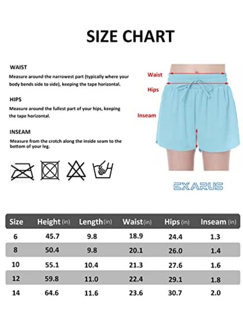 Exarus Girls Athletic Flowy Shorts with Inner Pockets Butterfly Running Active Workout Sports Elastic Waist Shorts for Kids