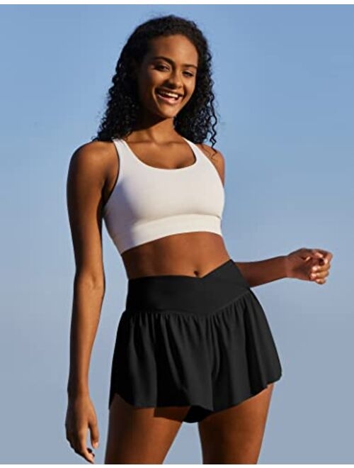 IUGA 2 in 1 Flowy Shorts Butterfly Shorts Crossover Running Shorts for Women High Waisted Athletic Skort Preppy Clothes