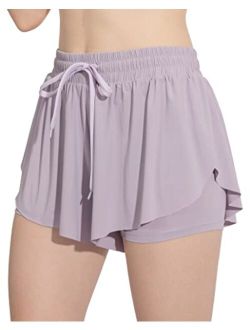 Hody Lovy Womens Butterfly Flowy Shorts for Summer Cute Preppy Skirt Shorts Athletic Workout Running Gym Shorts with Pocket