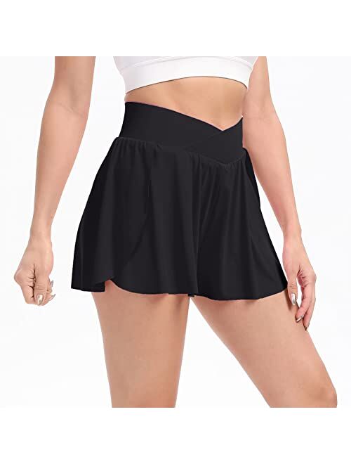 Blaosn Flowy Shorts for Women Gym Yoga Athletic Workout Running Spandex Lounge Comfy Sweat Cross Skirt Summer Clothes