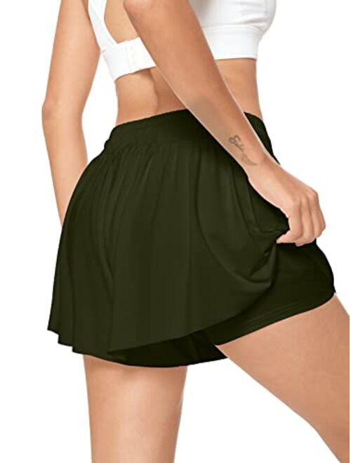 TARSE Flowy Shorts, Butterfly Athletic Shorts Skirt, Flare Wavy Skorts for Running, Sports and Recreation Summer