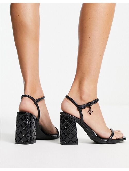 River Island embossed block heeled sandals in black