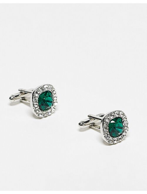 ASOS DESIGN cufflinks in green crystal and silver tone