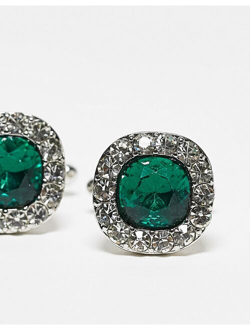 ASOS DESIGN cufflinks in green crystal and silver tone