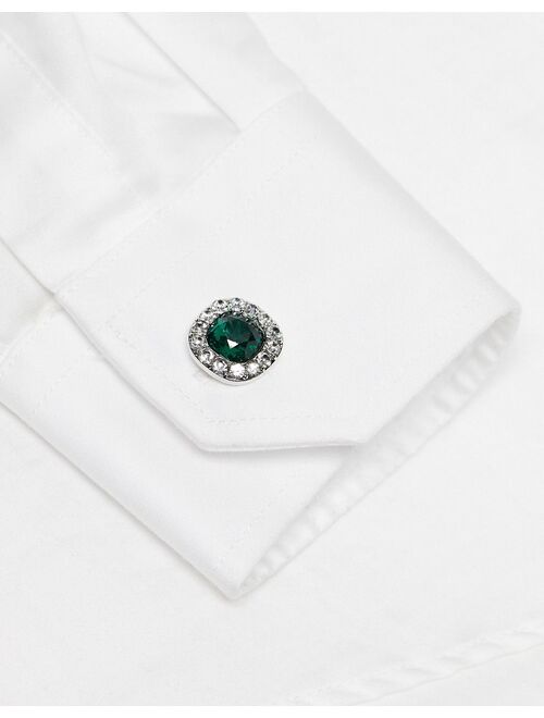 ASOS DESIGN cufflinks in green crystal and silver tone