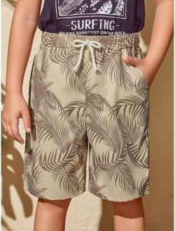 Boys Tropical Print Drawstring Waist Shorts