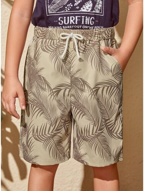 Shein Boys Tropical Print Drawstring Waist Shorts