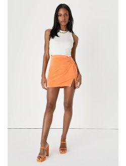 Commotion Maker Orange Twist-Front High-Waisted Mini Skirt