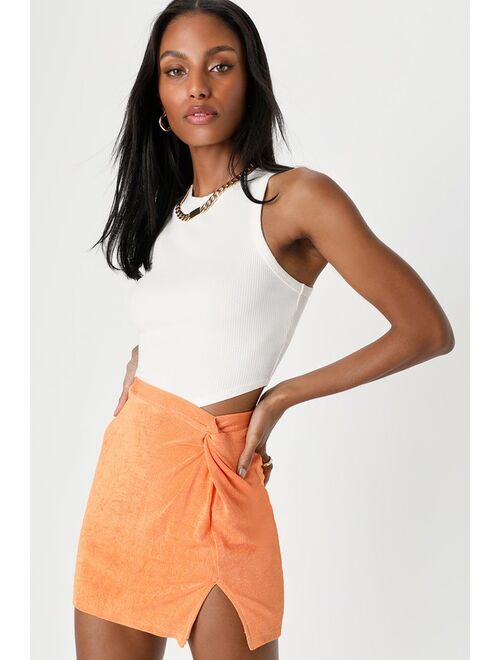 Lulus Commotion Maker Orange Twist-Front High-Waisted Mini Skirt
