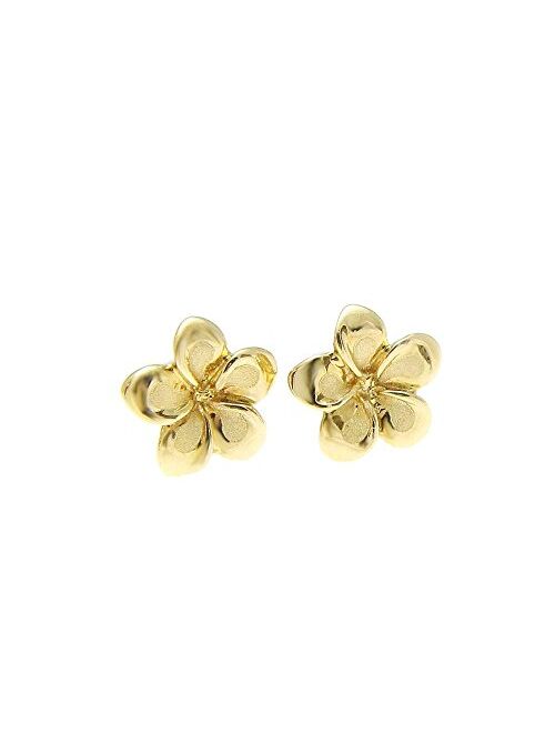 Arthur'S Jewelry 14K solid yellow gold Hawaiian 7mm plumeria flower stud earrings