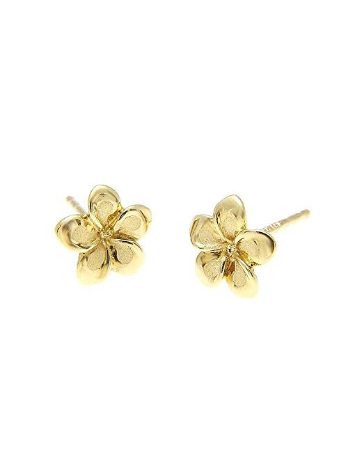 Arthur'S Jewelry 14K solid yellow gold Hawaiian 7mm plumeria flower stud earrings