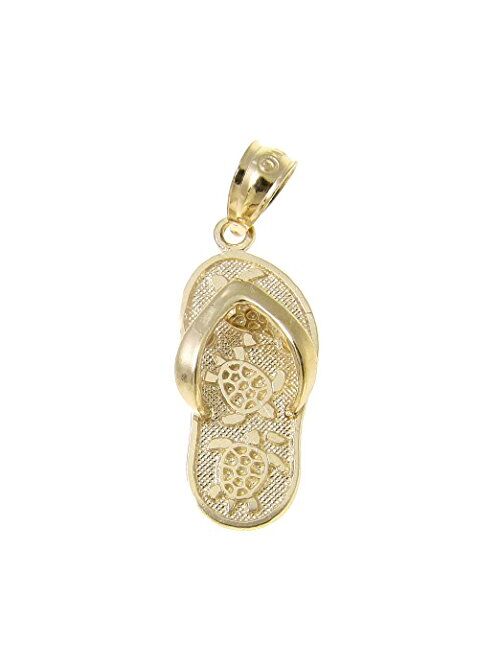 Arthur's Jewelry 14K solid yellow gold Hawaiian slipper flip flop thong honu turtle charm pendant
