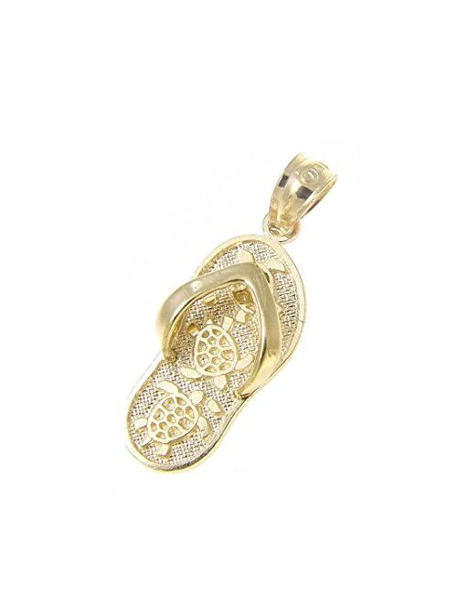 Arthur's Jewelry 14K solid yellow gold Hawaiian slipper flip flop thong honu turtle charm pendant