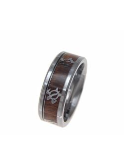 Genuine Inlay Hawaiian koa Wood Band Ring Honu Turtle Tungsten Comfort fit 8mm Size 6 to 14