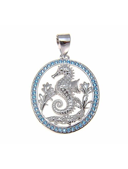 Arthur's Jewelry 925 Sterling Silver 0.75 ct Blue Topaz Hawaiian Sealife Seahorse Starfish Pendant