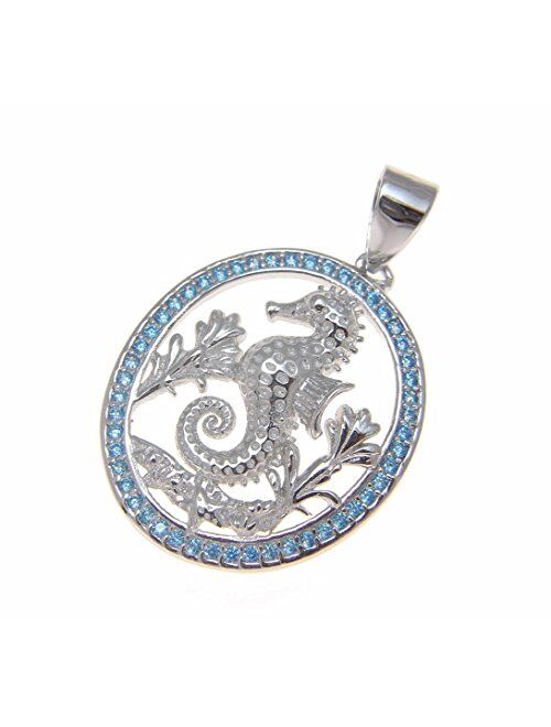 Arthur's Jewelry 925 Sterling Silver 0.75 ct Blue Topaz Hawaiian Sealife Seahorse Starfish Pendant