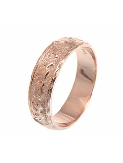 14K pink rose gold custom made Hawaiian plumeria scroll ring raised letter 6mm size 2 to 14