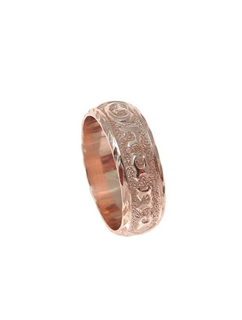 Arthur'S Jewelry 14K pink rose gold custom made Hawaiian plumeria scroll ring raised letter 6mm size 2 to 14