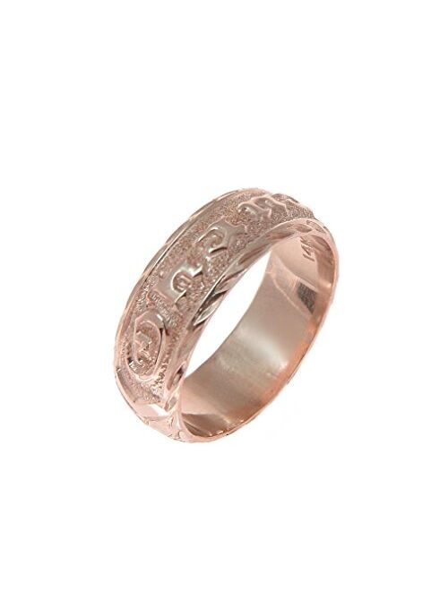 Arthur'S Jewelry 14K pink rose gold custom made Hawaiian plumeria scroll ring raised letter 6mm size 2 to 14