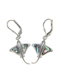 925 Sterling silver Hawaiian stingray fish abalone shell paua leverback earrings