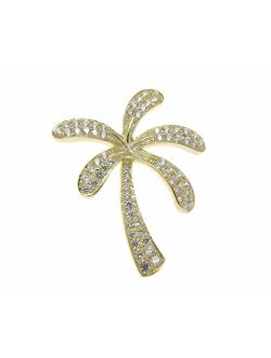 925 Sterling Silver Yellow Gold Plated Hawaiian Palm Tree Slide Pendant cz 20mm
